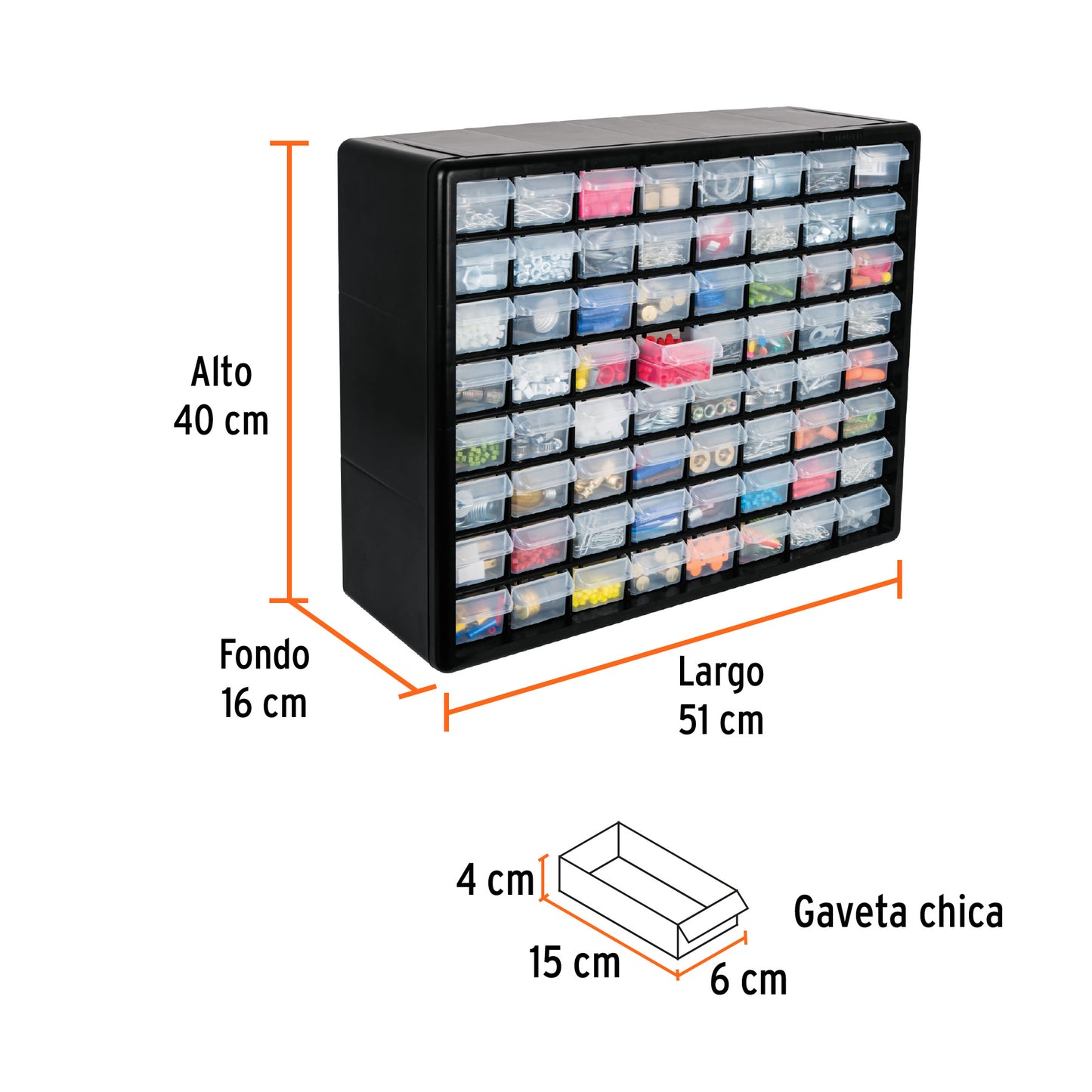 Organizador con 64 gavetas Truper Cod 10895 ORG-64
