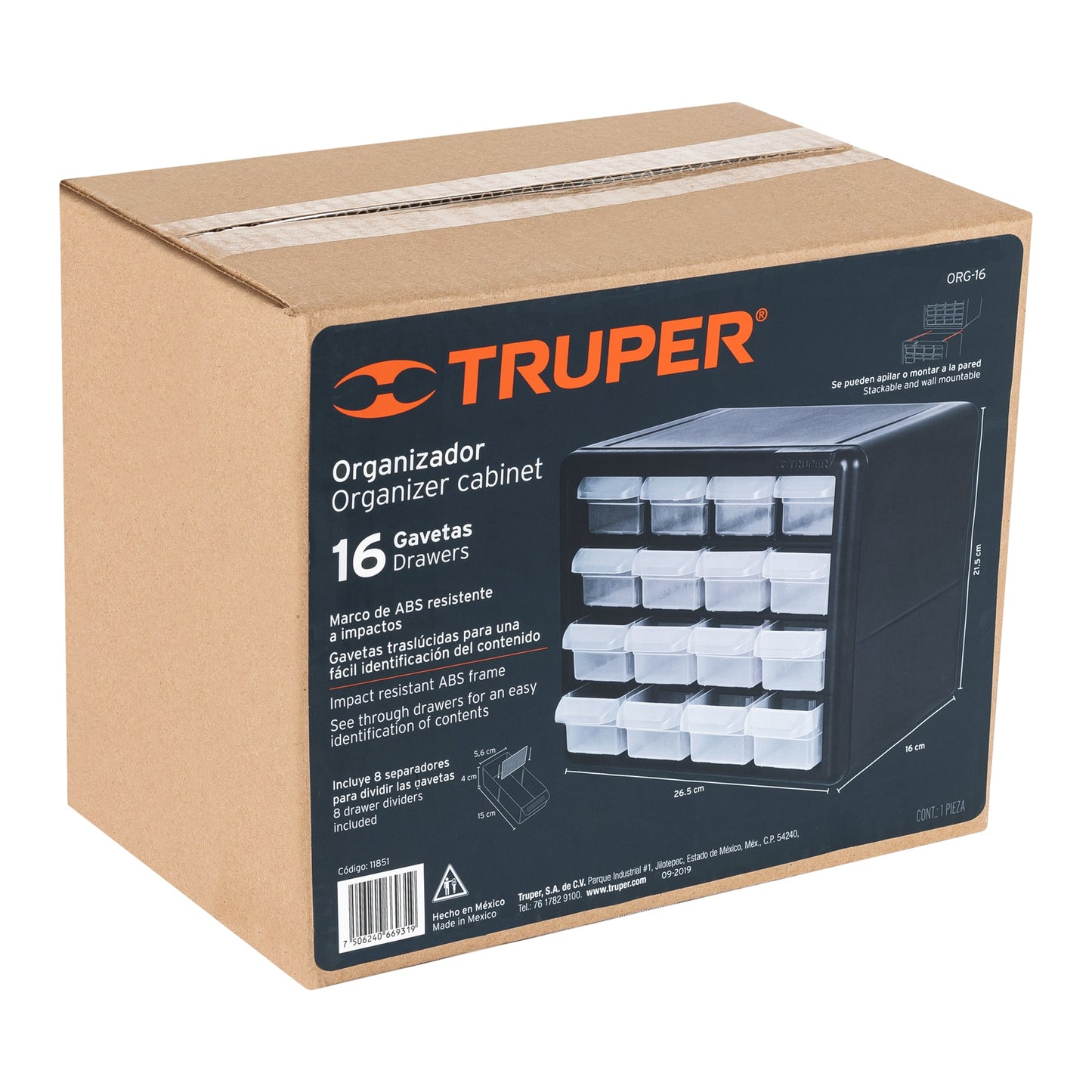 Organizador con 16 gavetas Truper Cod 11851 ORG-16