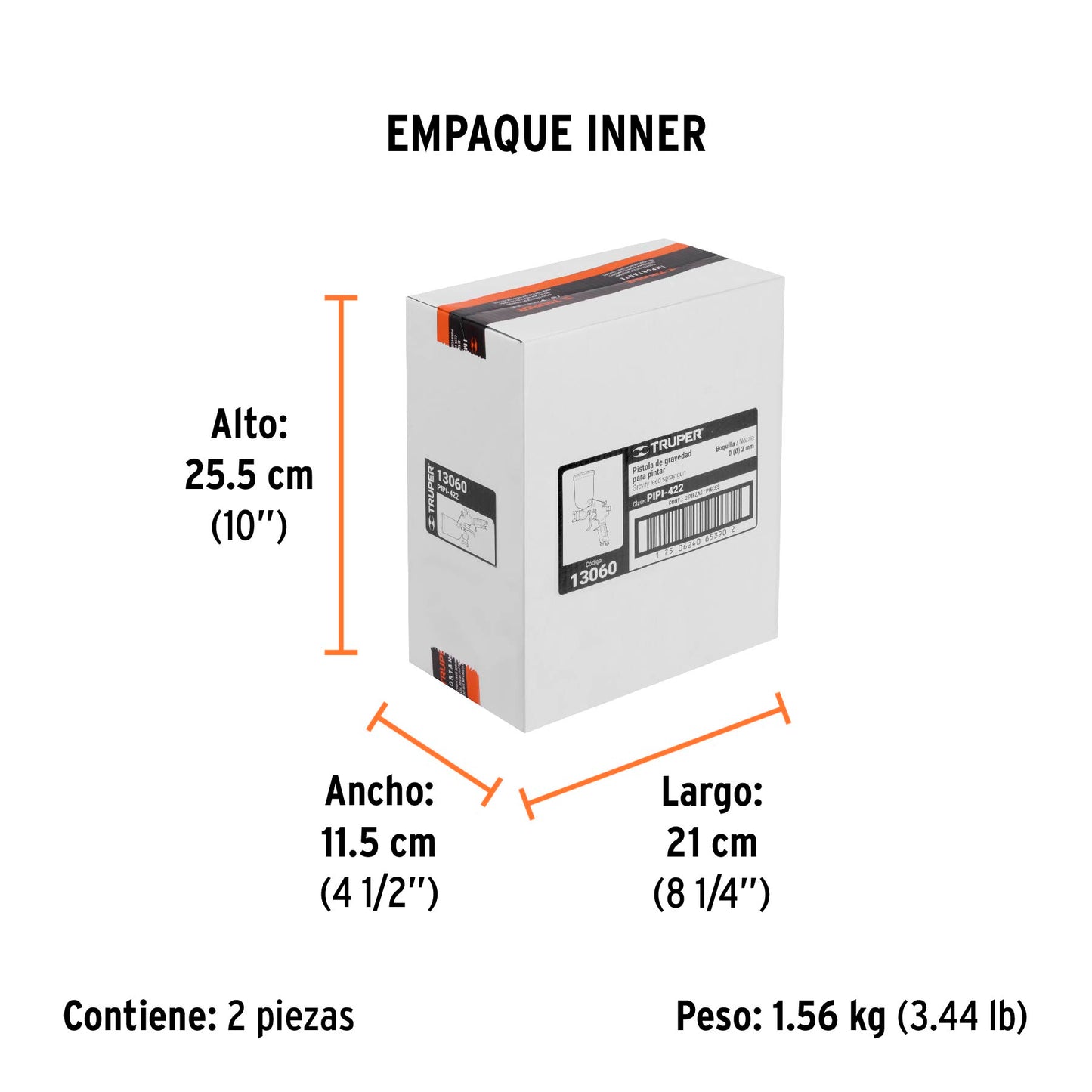 Pistola para pintar Truper Cod 13060 PIPI-422 gravedad LVMP vaso aluminio 2 mm