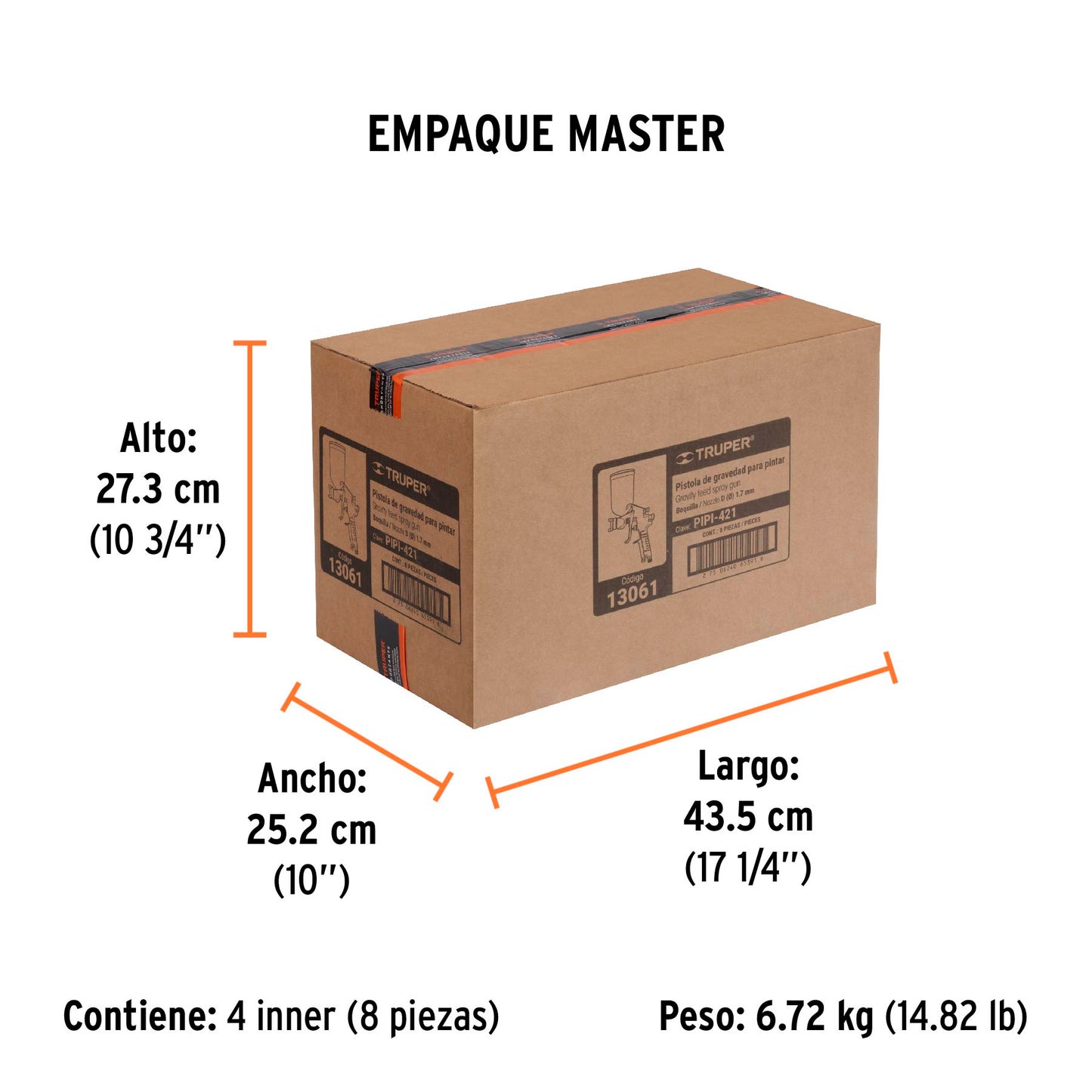 Pistola para pintar Truper Cod 13061 PIPI-421 gravedad LVMP vaso aluminio 1.7 mm