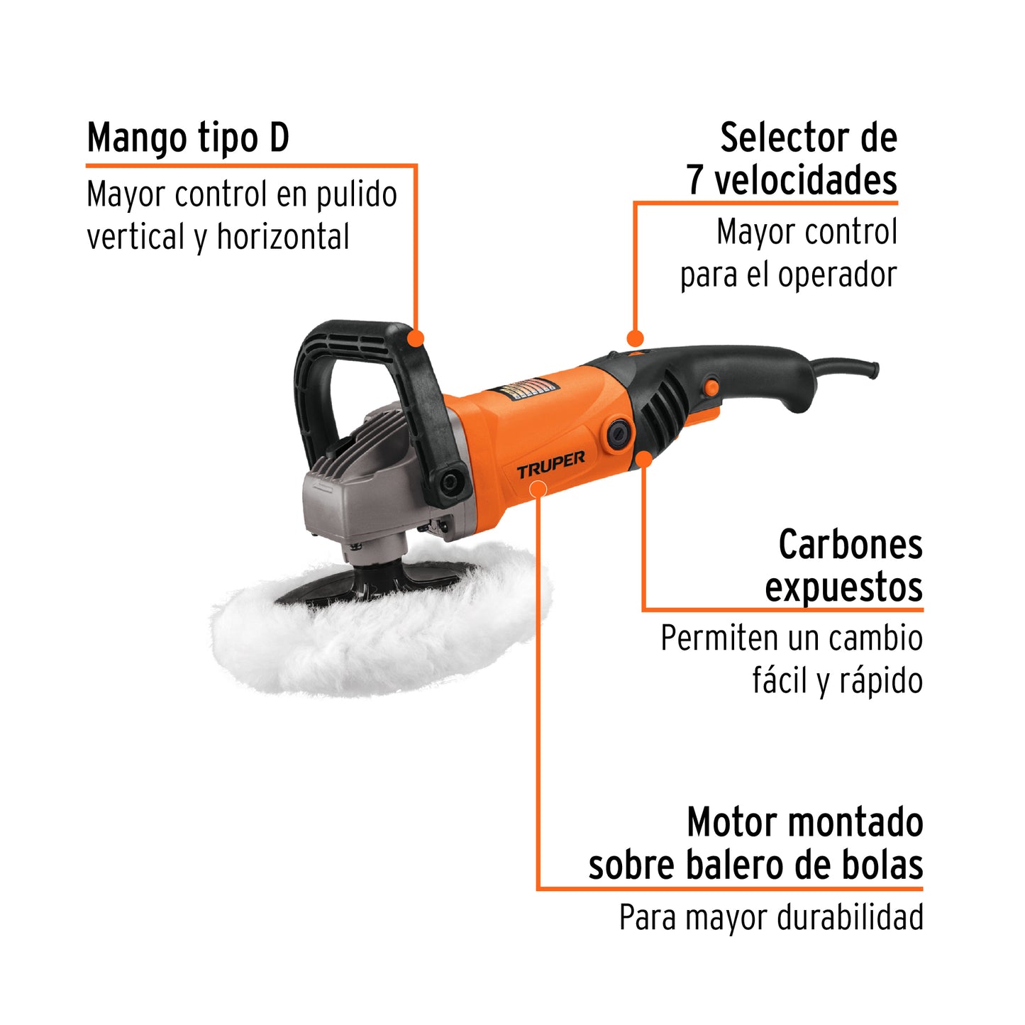 Pulidora 7" Truper Cod 16713 PULA-7A3-2 220 V 1,200 W
