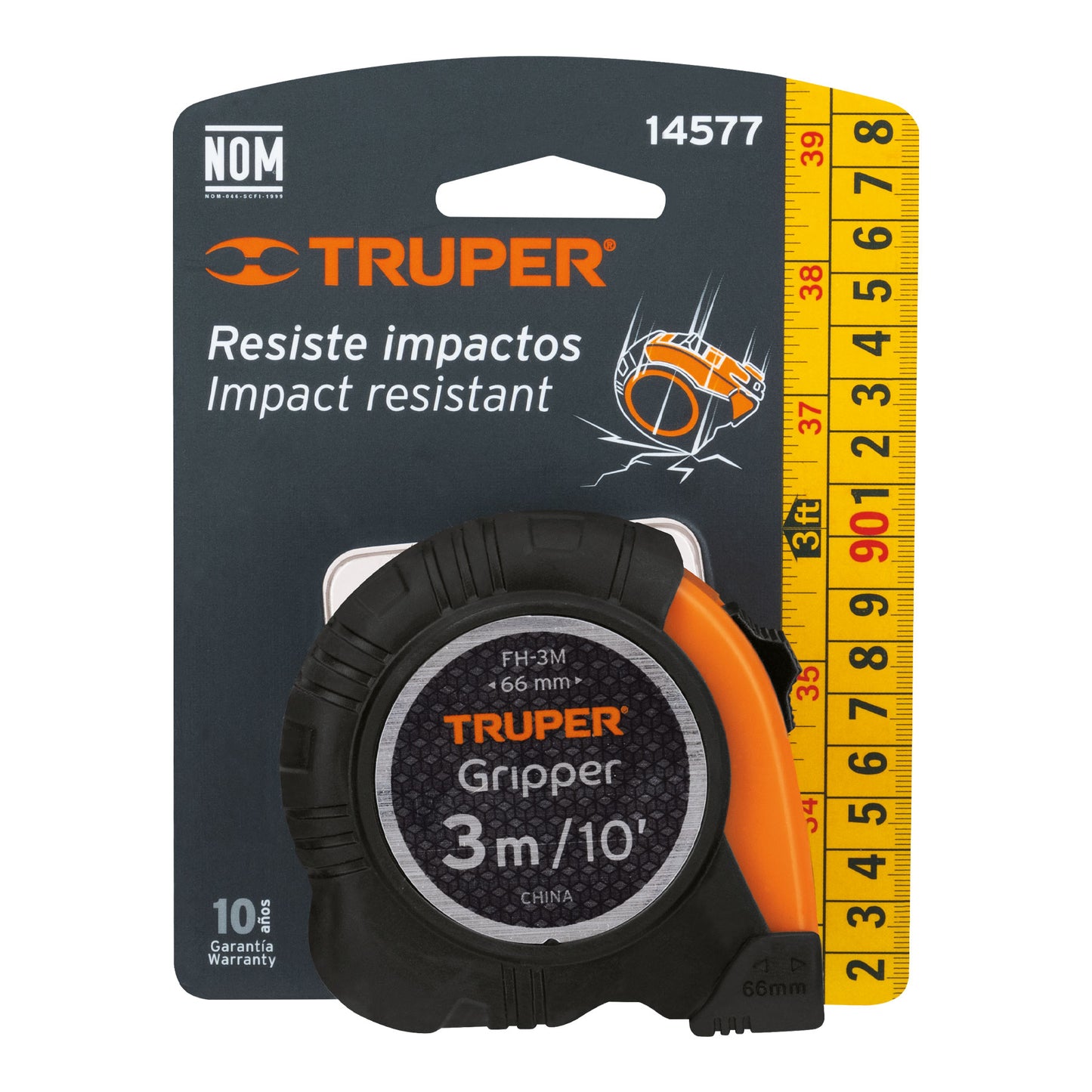 Wincha - Flexómetro Gripper Truper Cod 14577 FH-3M contra impactos 3 m cinta 13 mm