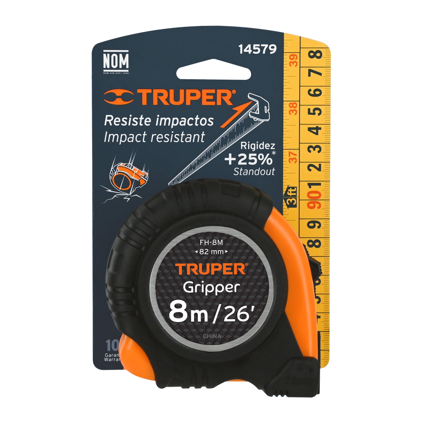 Wincha - Flexómetro Gripper Truper Cod 14579 FH-8M contra impactos 8 m cinta 25 mm