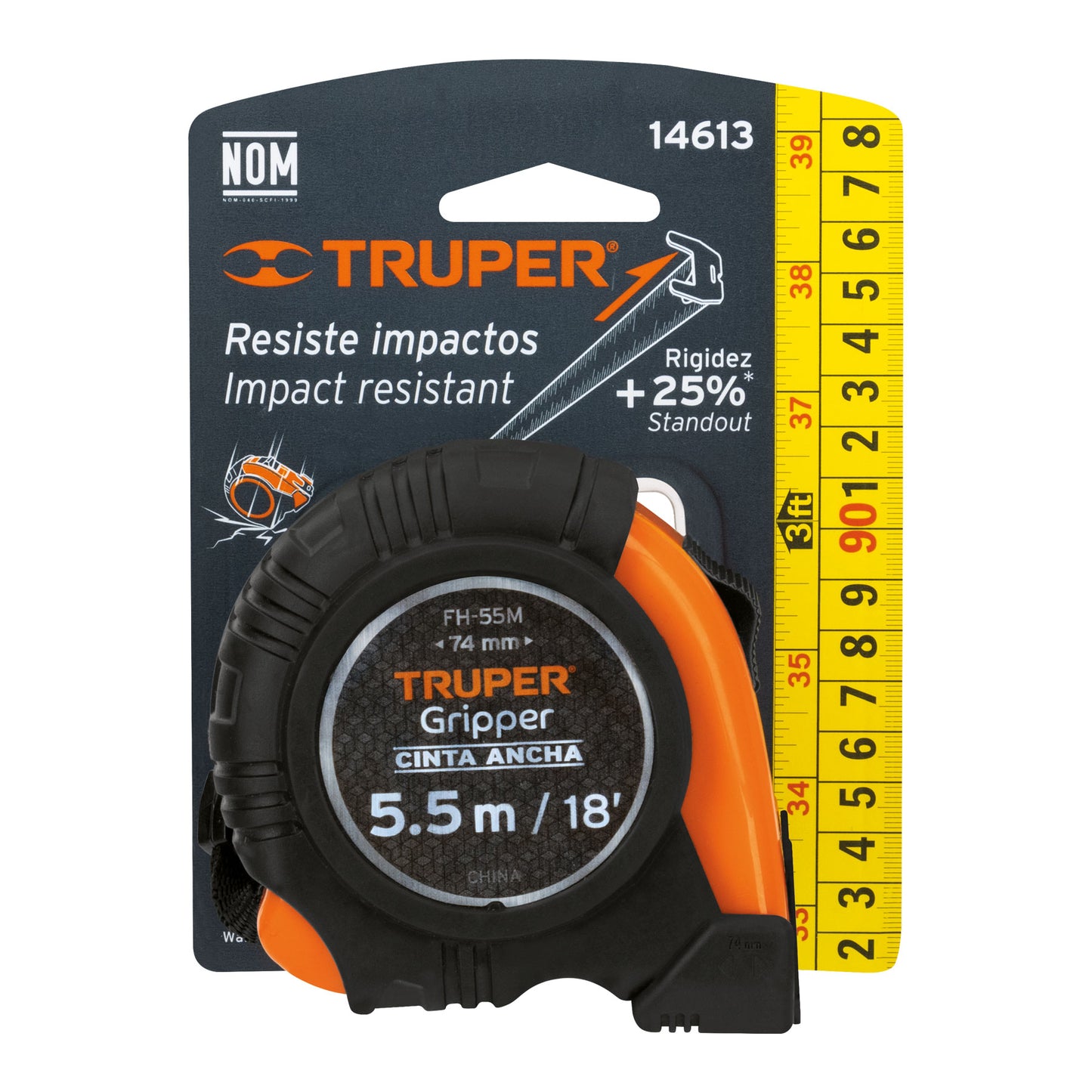 Wincha - Flexómetro Gripper Truper Cod 14613 FH-55M contra impactos 5.5 m cinta 25 mm