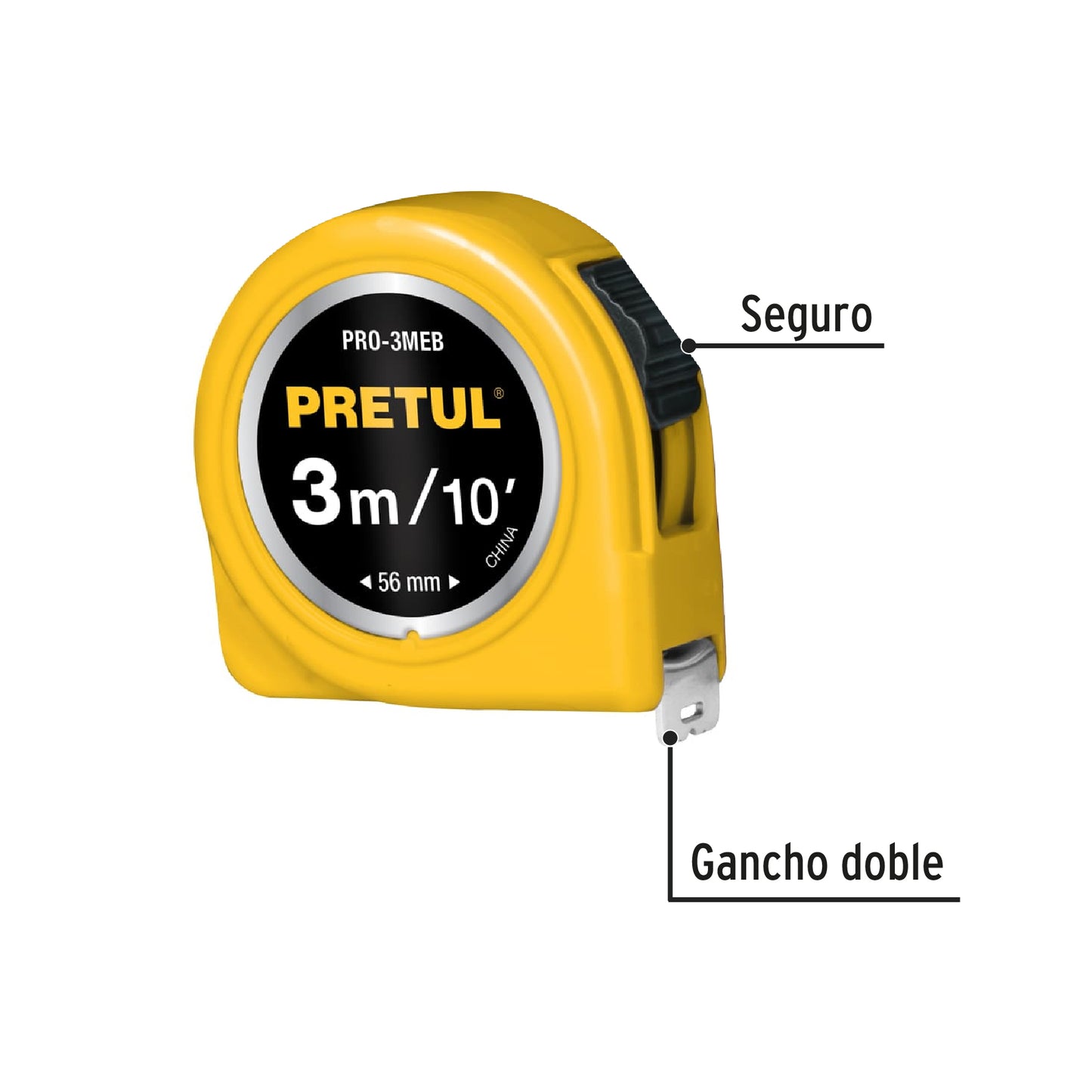 Wincha - Flexómetro amarillo Pretul Cod 21605 PRO-3MEB 3 m cinta 13 mm en tarjeta