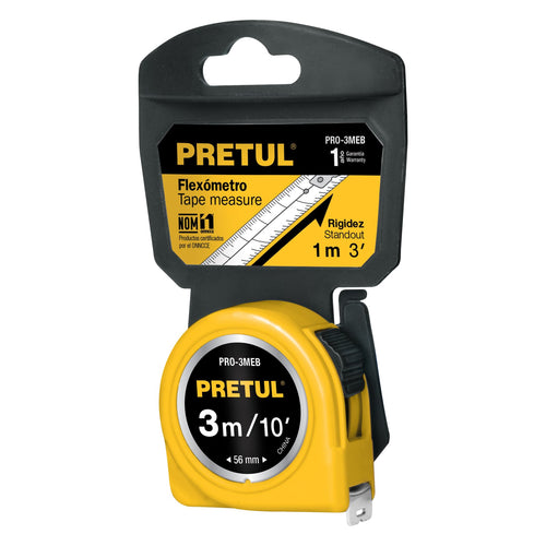 Wincha - Flexómetro amarillo Pretul Cod 21605 PRO-3MEB 3 m cinta 13 mm en tarjeta