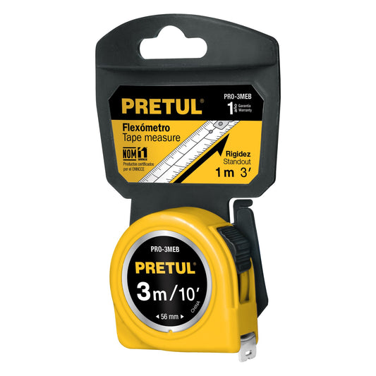Wincha - Flexómetro amarillo Pretul Cod 21605 PRO-3MEB 3 m cinta 13 mm en tarjeta