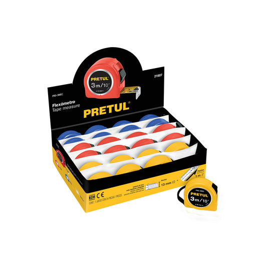 Winchas - Flexómetro 3m cinta 13mm Pretul Cod 21607 PRO-3MEC display box con 24 pzas, precio por unidad