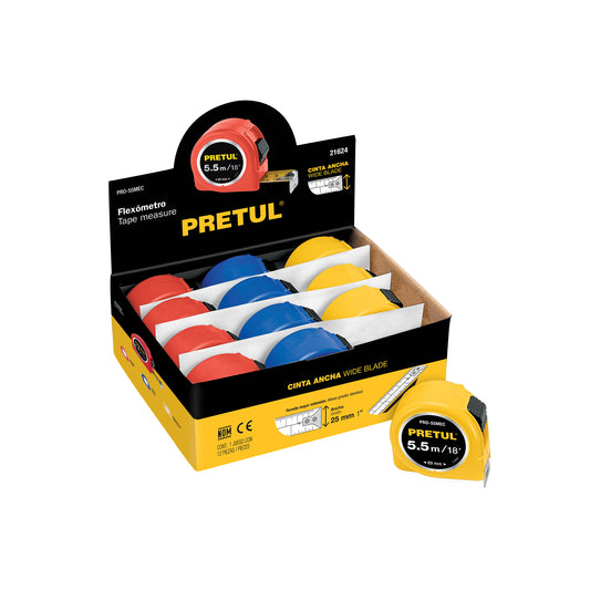 Winchas - Flexómetro 5.5m cinta 25mm Pretul Cod 21624 PRO-55MEC display box con 12 pzas, precio por unidad